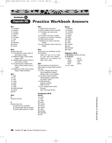0302 PHSchool. . Realidades 1 workbook answers 5a